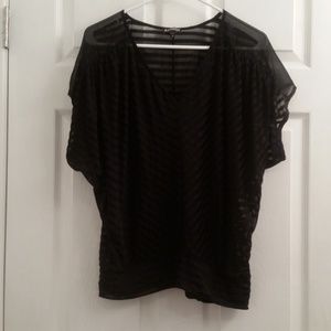 EXPRESS Sheer Striped Black Dolman Blouse - Medium